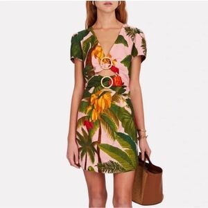 Farm Rio Cocoa Forest Cut-Out Mini Dress